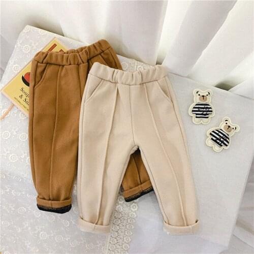 Autumn and Winter Girls Casual Pants 2019 Plus Velvet Thick Casual Pants Wild Childrens Boys Wool Pants Kids Velvet Trousers