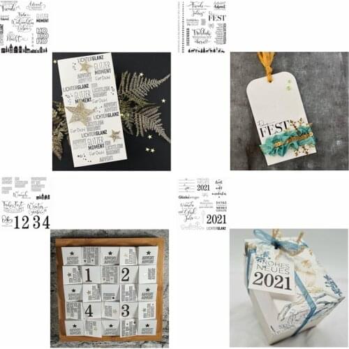 5.5*5.5 inch Clear Stamps Fine German Words Letters Sentences Frohes Fest 2021 Roadside House Christmas Trees Elk Pattern