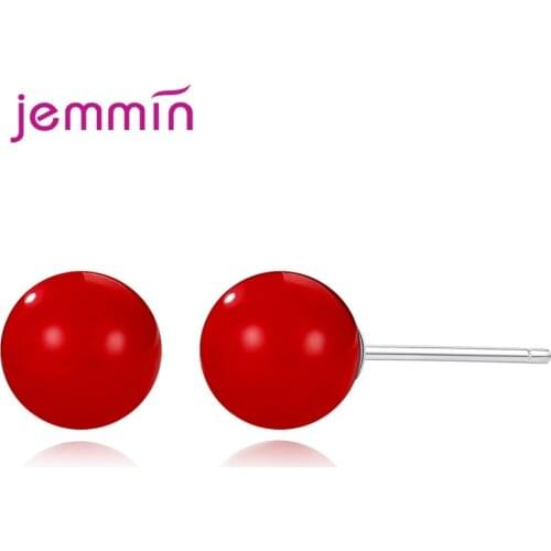 925 Sterling Silver Stud Earrings Fashion Jewelry For Women Girls Party Engagement Red Ball Design Two Sizes Good Quality