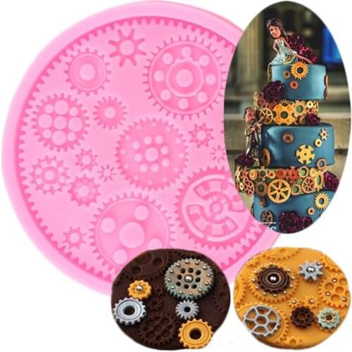 Steampunk Gears Cake Border Silicone Mold Baby Birthday Fondant Cake Decorating Tools Chocolate Gumpaste Candy Resin Clay Molds