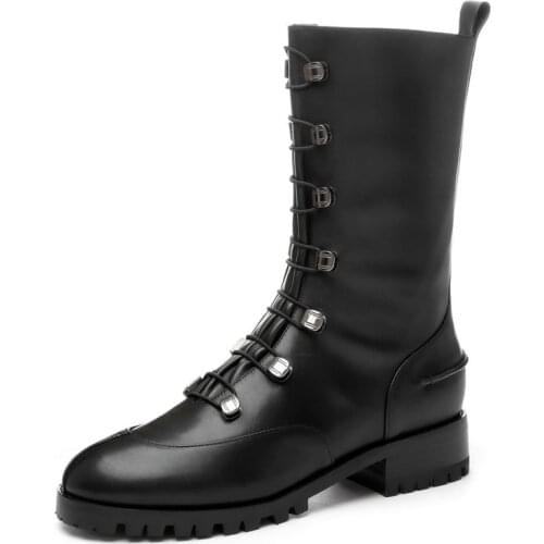 SKLFGXZY 2020 New Autumn/winter Knight boots Genuine leather Womens boots Cross strap European brands handmade