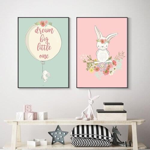 Unicorn Modern Cartoon Animal Rabbit Sika Deer Nordic Ins Style Childrens Room Decorative Hanging Painting Posters And Prints