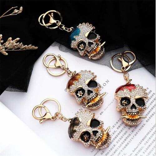 Steampunk Rhinestone Skeleton Key Chain Crytal Women Purse Keyring Skull Keychain Classic Key Accessories Pendant Jewelry