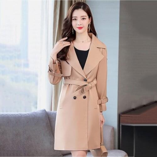 Trench Coat Women Mid-length Elegant Womens 2020 Spring Autumn Ladies Casual Belt Double-breasted Slim Windbreaker Female E246