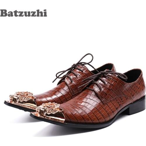 Batzuzhi Luxury Handmade Men Shoes Gold Metal Tip Genuine Leather Shoes Men Formal Business Shoes Oxfords Party Zapatos Hombre