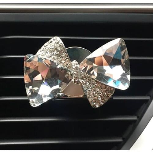 Bowknot Bling Car Accessories Interior Decor Car Air Freshener Auto Outlet Perfume Clip Scent Aroma Diffuser Car Ornaments Gifts