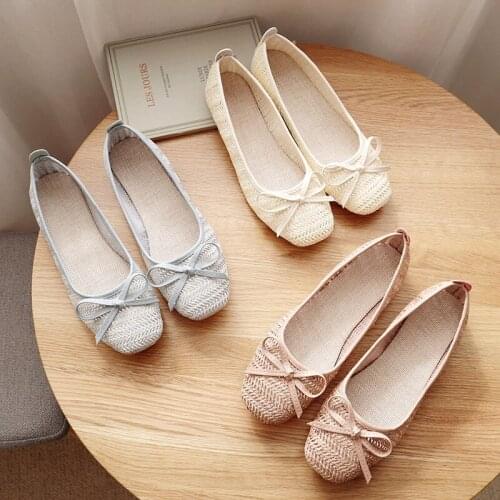 Newest Summer Women Sandals Breathable Knit Hollow Out Comfortable Girl Slip-on Leisure Bowknot Loafers Casual Flat Shoes Pumps