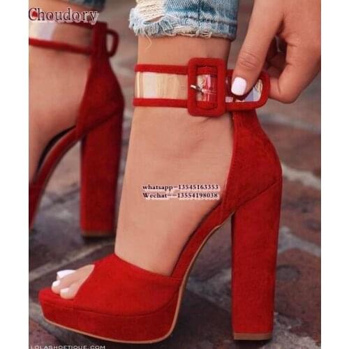 Ankle Strap Chunky Heel Buckle PVC transparent Strap Sexy Sandals Open Toe High Platform Shoes Female Thick Heel Summer Sandals