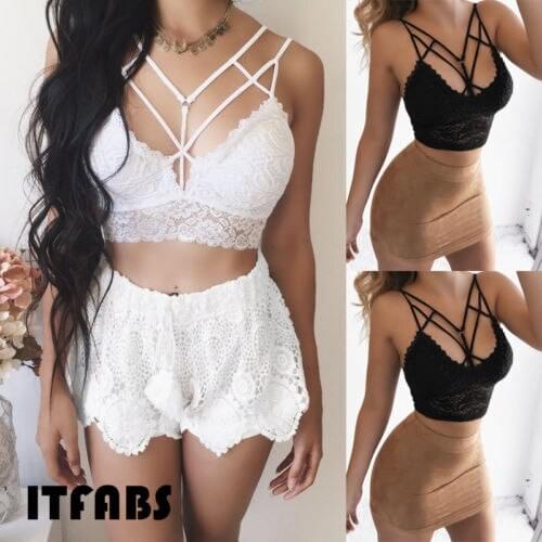 Plus Size Women Sexy V Neck Lace Bras Crop Tops Vest Underwear Summer Crop Top Cami Tops
