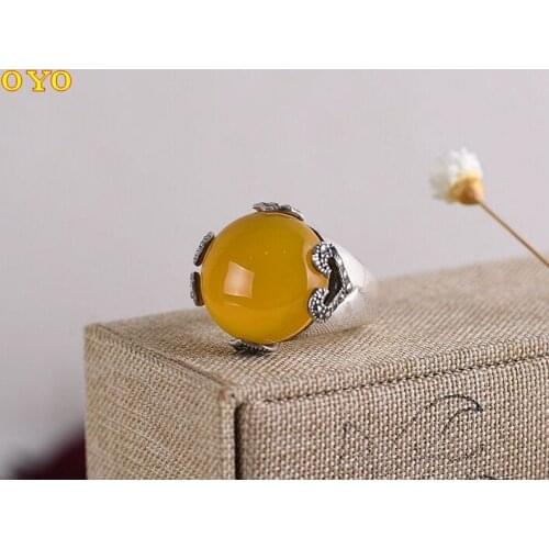 100%S925 Silver Vintage Womens Fashion Plain Claw Paw Wrapped Macaic Mackerel Stone Ring Free Shipping