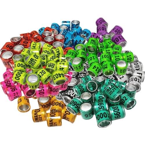 100Pcs 2021 Aluminium Racing Pigeon Leg Rings Bands 8mm Multicolor