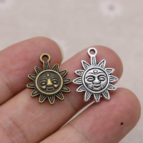 20pcs Antique Silver Plated Sunflower Sun Face Charm Pendants for Jewelry Making Bracelet DIY Handmade Accessories Craft 21x17mm