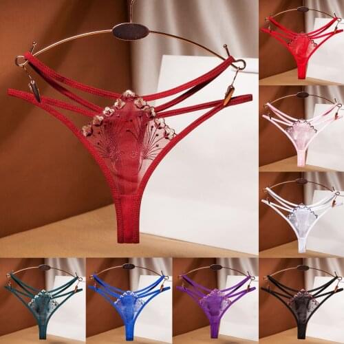 2021 New Transparent Embroidery Women Pajamas Set Thong Sexy Panties Thong Lace Pants Ladies Briefs Underwear Lenceria Sensual