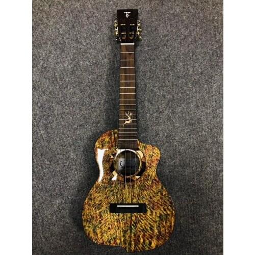 26-inch new mango wood ukulele Hawaiian four-string guitar instrument, pizza color, upper and lower corners