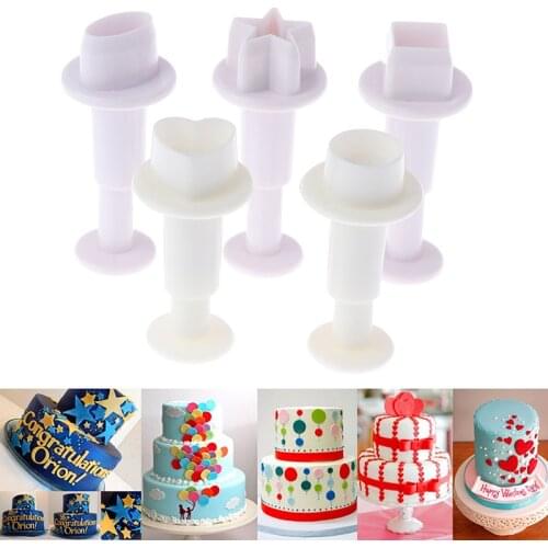 3/4Pcs/Set Fondant Cookie Cake Cutter Ejector Stamp Plunger Mold Embossed Star DIY Kitchen Baking Cake Decorating Tools