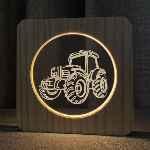 Tractor-shaped acrylic night light solid wood bedside table lamp creative night light