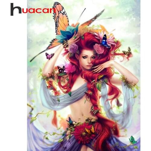 Huacan 5D Diamond Painting New Arrivals Woman Butterfly Diamond Mosaic Embroidery Portrait Personalized Gift Home Decor