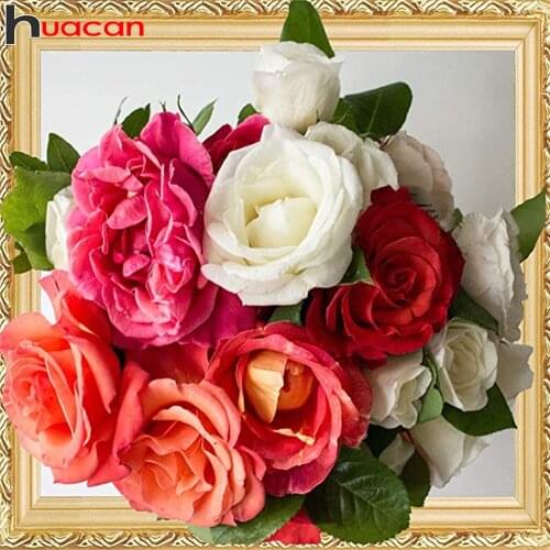 Huacan Diy Diamond Painting Rose Flower Embroidery Color Floral Mosaic Cross Stitch Home Decor Wall Stickers