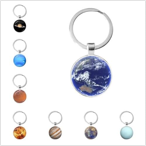 Solar System Planet Keyring Galaxy Nebula Space Keychain Moon Earth Sun Mars Art Picture Glass Dome Key Chain