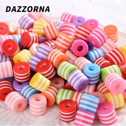 Resin Beads Multicolor Striped Cylindrical Loose Beads for Diy Handmade Bead Making Jewelry Bracelet Necklace Accessories