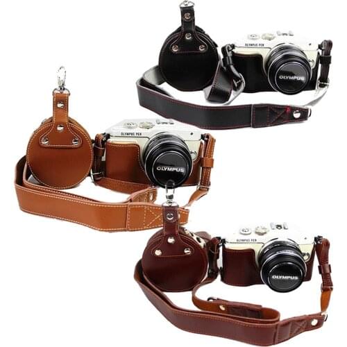 Genuine Leather Camera Case For Olympus EPL7 E-PL7 Half Case Bottom Body Cover +Leather Strap+ Mini Leather Case