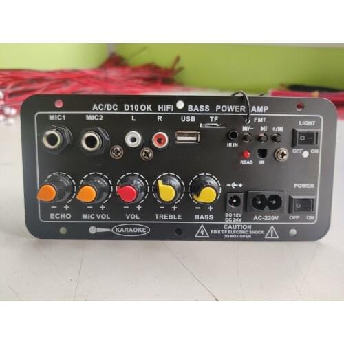 D10 12V 24V Subwoofer Digital Power Amplifier Board Wireless Audio Stereo Bluetooth-compatible 5.0 Dual Microphone Karaoke Amp