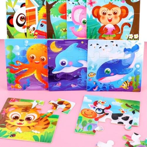 3D Wooden Puzzle Jigsaw Toys for Children Wood 3d Cartoon Animal Puzzles Intelligence Kids Early Educational Toys for Children