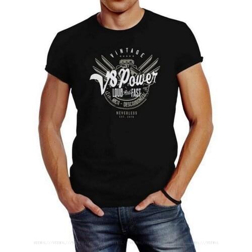 Herren T-Shirt V8 Power Motor Block Tuning Slim Fit Neverless Tee Shirt Latest New Style