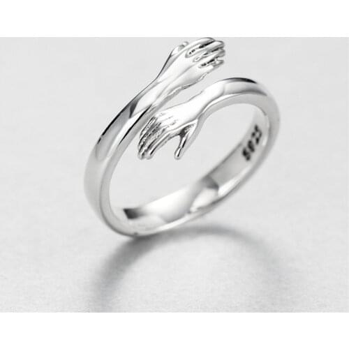 Hot Sale Creative Love Hug Rings for Women Men Silver Color Adjustable Open Ring Jewelry Couple Love Forever Romantic Gifts