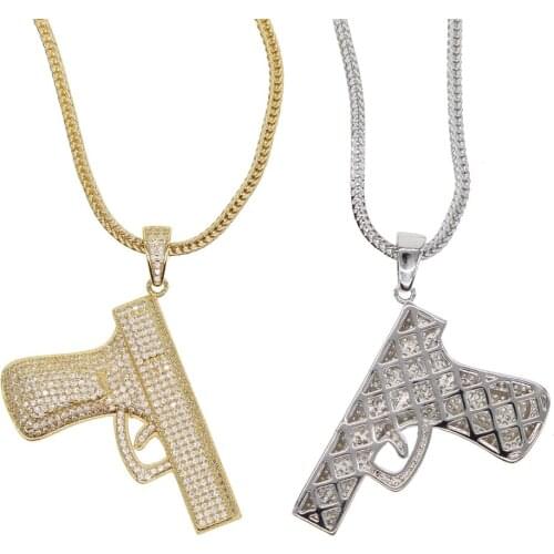 Hip hop shiny Neck Gold color Plated Pistol Uzi Gun Pendants & Necklaces Chain Necklace for Men Women Party Accessories Punk