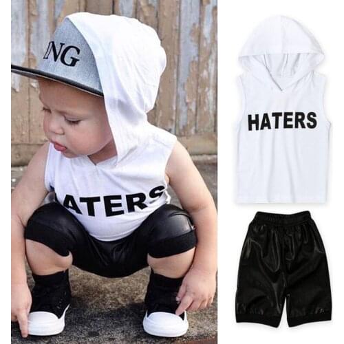 2PCS Summer Baby Children Boy Clothes Set Sleeveless Hooded Vest T-shirt Tops+Shorts Pant Toddler Kids Clothing