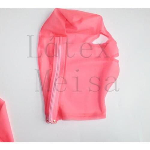 One piece selling adults Fetish latex hoods in transparent pink color with back zip