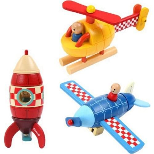 Magnetic Stacking Block Wooden Building Block Brain Developmental DIY Construction Block Toy Rocket Plane Helicopter