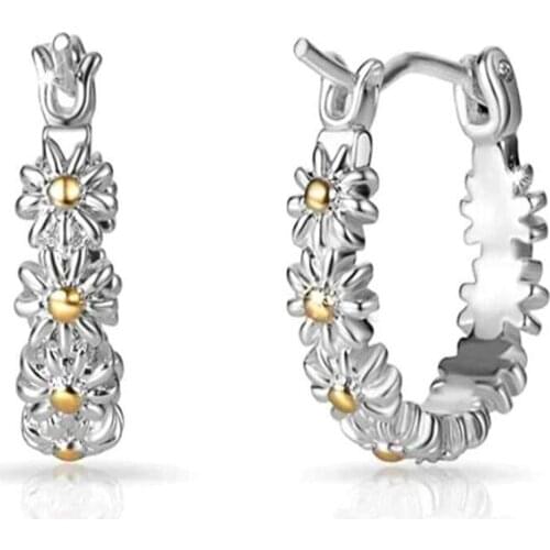 Fashion Simple Daisy Silver Color Earrings For Women Girls Sweet Cute Statement Clip Earring Party Jewelry Gifts