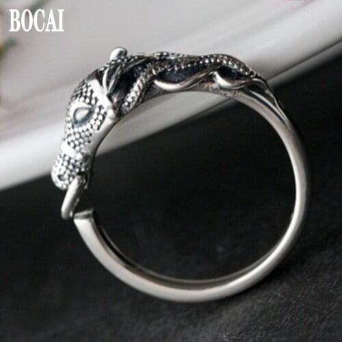 2020 new real s925 pure silver ring vintage old dragon horse Thai silver men and women ring adjustable silver ring for woman man