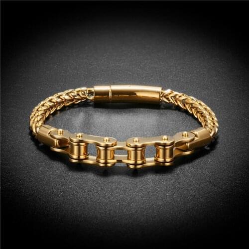 Cool Men Stainless Steel Bracelet Gold 316 Titanium Steel Bicycle Motorcycle Chain Bracelets Male Fashion Jewelry Drop Shipping