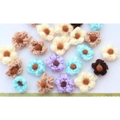 Set of 100pcs Crochet handmade wool Yarn Flowers Applique mixed colors 20-30mm