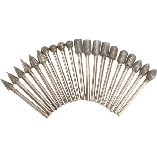 20Pcs Diamond Grinding Heads Mini Drill Burrs Bit Set for Dremel Rotary Tool Grinding Accessories 3mm Shank Dremel Accessories