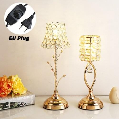 Nordic G9 Crystal Table Lamp Household Bedside Night Light Romantic Wedding Candle Holder EU Plug Metal Ornaments