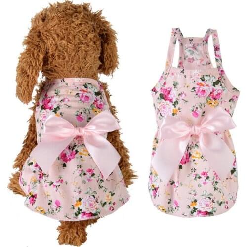 Dog clothes Spring Summer Flower Print Cotton Cute Pet Dress Cat Dog Costume Outfit Clothes Birthday Party Wedding Dresses
