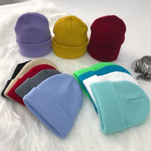 Autumn winter Hats for Woman solid color versatile wool cap warm knitted hat