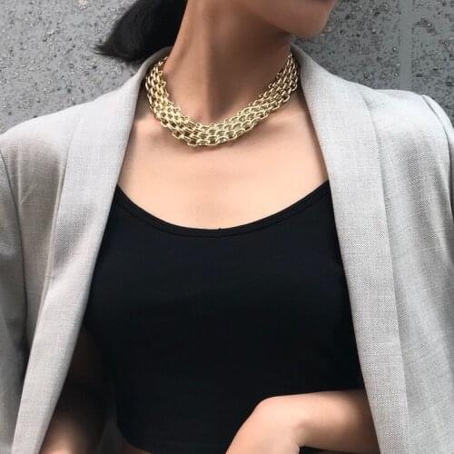 2021 Necklace For Women Jewelry Punk Chunky Choker Chain On The Neck Metal Gold Fashion Retro Layered Accessories Necklaces Gift