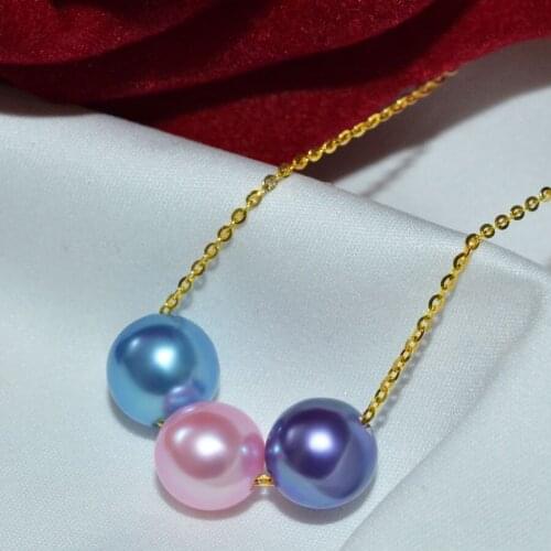 ZHIXI Natural Freshwater Pearl Pendant Necklace 18K Yellow Gold Chain 7-8mm Real Pearl Womens Wedding Fine Jewelry [D350]