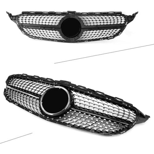 Car Front Grille Diamond Grill For Mercedes Benz C-Class W205 C250 C300 C400 2015 2016 2017 2018 ABS Plastic