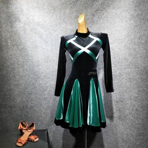 Sexy Latin Dance Dress Long Sleeve Patchwork Lotus Women Dress for Ballroom Samba Tango Chacha Dancing Performamnce L-3