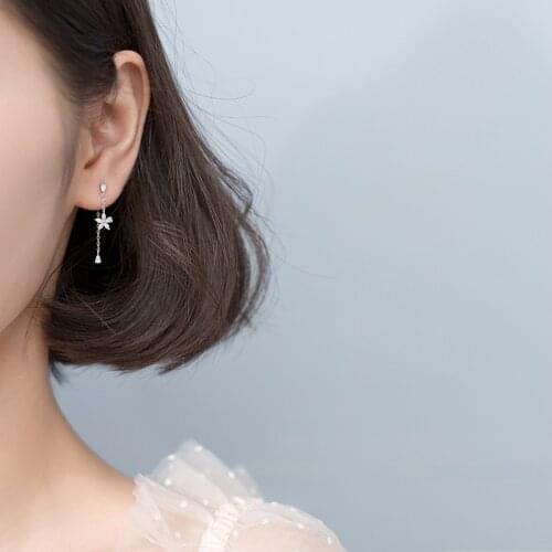Authentic Real 100% 925 Sterling Silver fine Jewelry Prong zirconia Floral Flower Tassel dangle Earrings GTLE2450
