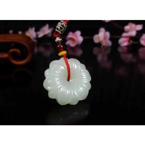 Natural hetian white jade handcarved flower pendant simple retro pendant temperament jewellery fashion for woman men