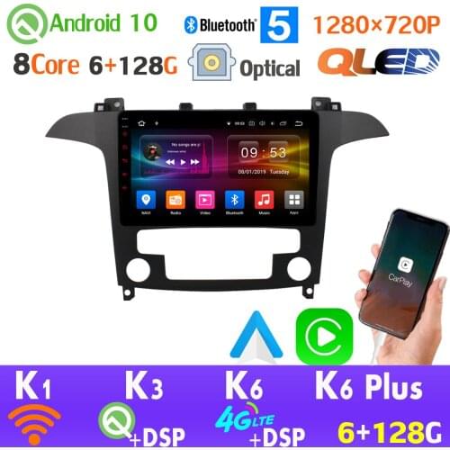 QLED 1280*720P Android 10 6+128G GPS Radio For Ford S-Max S MAX 2007 2008 Car Multimedia Player CarPlay Head Unit auto AHD 1080P
