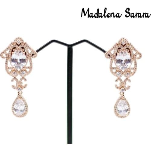 MADALENA SARARA S925 Needle Dangle Earring AAAA Cubic Zirconia And Crystal Inlaid Vintage Style Girls Earring