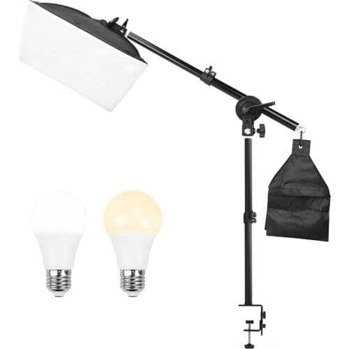 30x30cm Softbox Adjustable 36-60cm Table Desk Clamp Monopod Mount Stand Photo Studio Cantilever Stand Cross Arm with Sand Bag